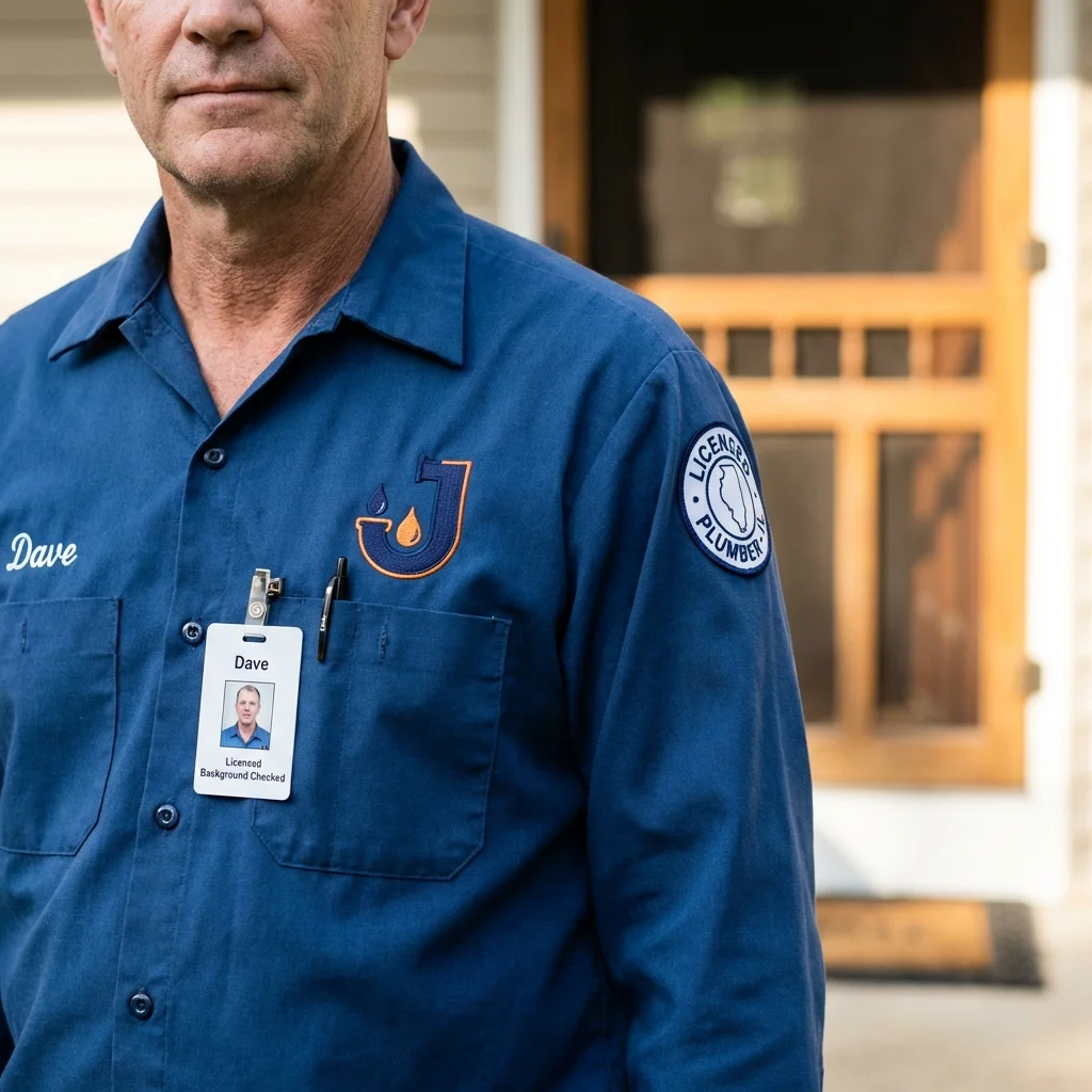 Licensed plumber showing ID badge in Iselin, NJ