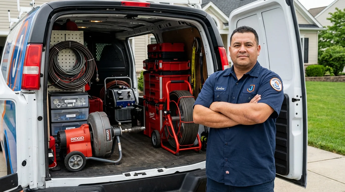 Professional drain cleaning equipment and Johns Plumbing LLC plumber in Iselin