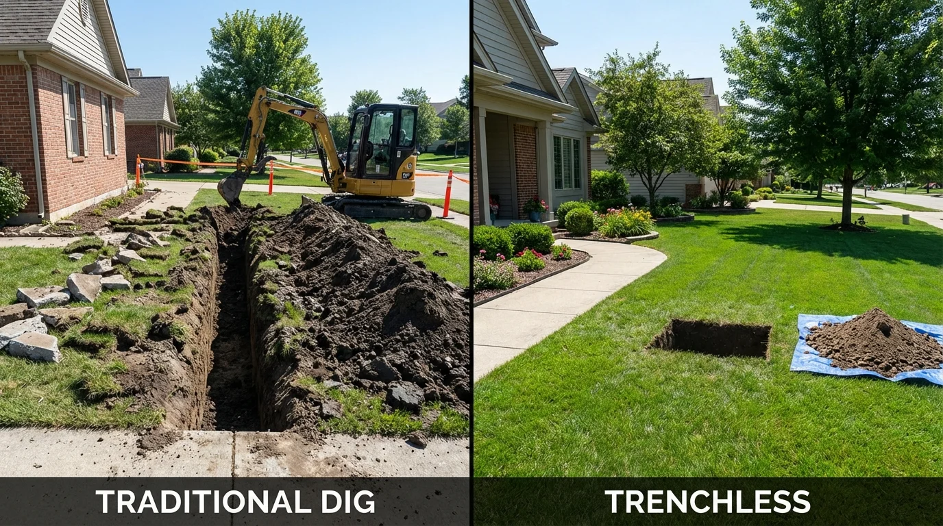 Trenchless sewer repair with minimal yard damage versus traditional excavation in Iselin, NJ